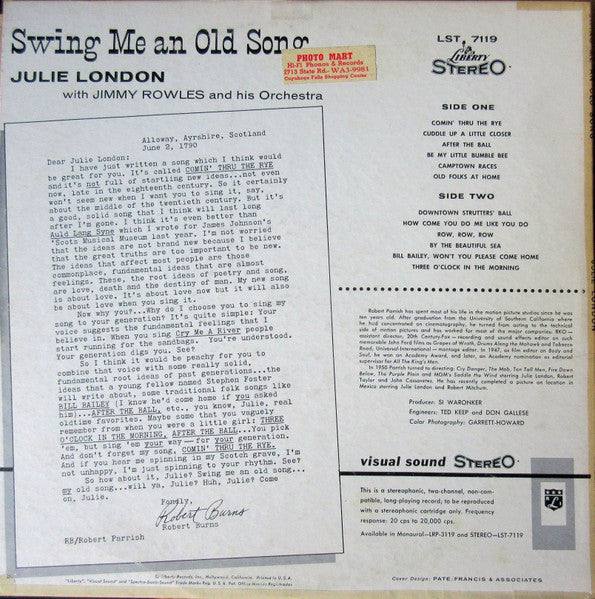 Julie London With Jimmy Rowles And His Orchestra - Swing Me An Old Song - The Funkadoobian