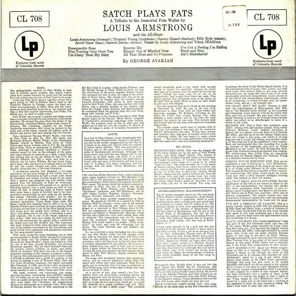 Louis Armstrong And His All-Stars - Satch Plays Fats: A Tribute To The Immortal Fats Waller By Louis Armstrong And His All-Stars - The Funkadoobian